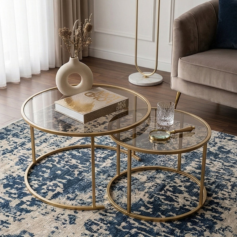 Ensemble de 2 tables basses Modern Modern, Bronze, Doré