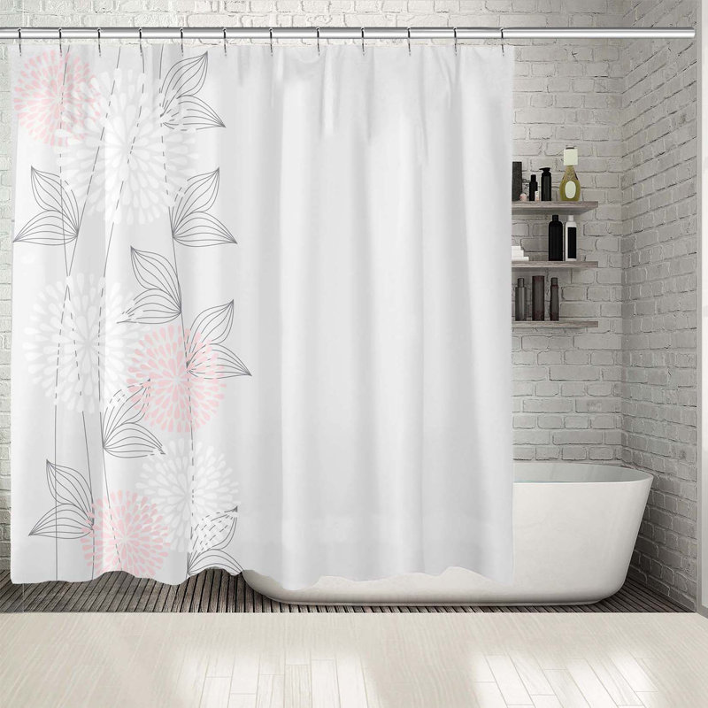 Rideau de douche simple floral 13 pièces + crochets, H 72 po x l 72 po