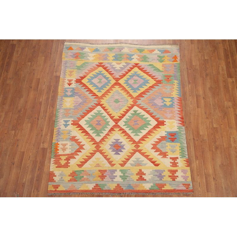 Tapis oriental coloré en laine Kilim 5 x 7