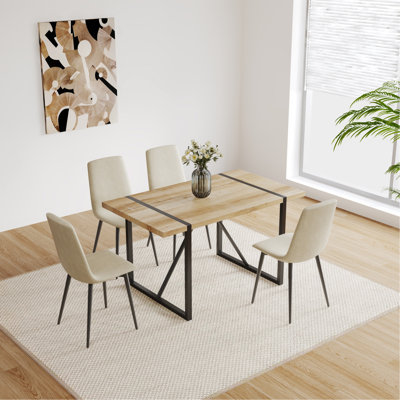 Ensemble de 4 tables de salle à manger en bois aggloméré de 55 po et 4 chaises de salle à manger modernes en bois aggloméré, base et pieds en métal