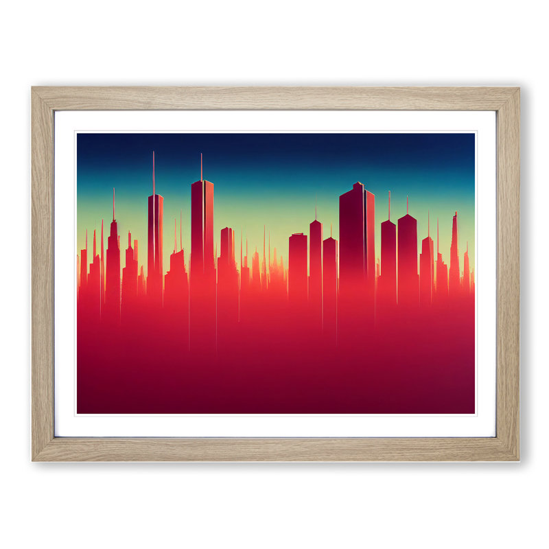 XH1022-7623X Sculptured City Skyline Abstract - Single Picture Frame Print, 46cm H x 64cm W x 2cm D, Oak 
