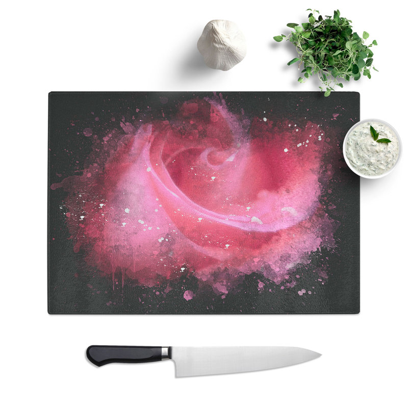 Rose Flower Vol.8 Paint Splash Chopping Board, 0.4cm H x 28.5cm W x 39cm L