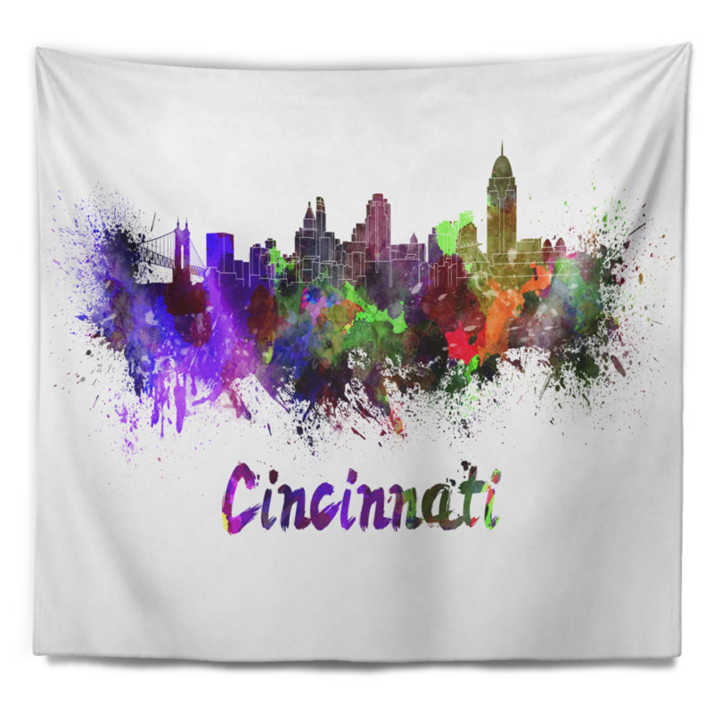 Tapisserie de cincinnati skyline Cityscape, H 78 po x l 92 po