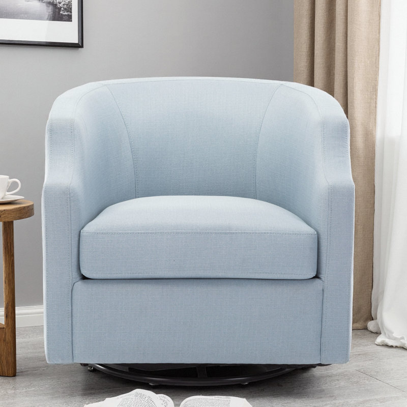 Fauteuil oscillant pivotant en tonneau de polyester bleu ciel avec bras à pinces - Collection Isabelle, Bleu clair