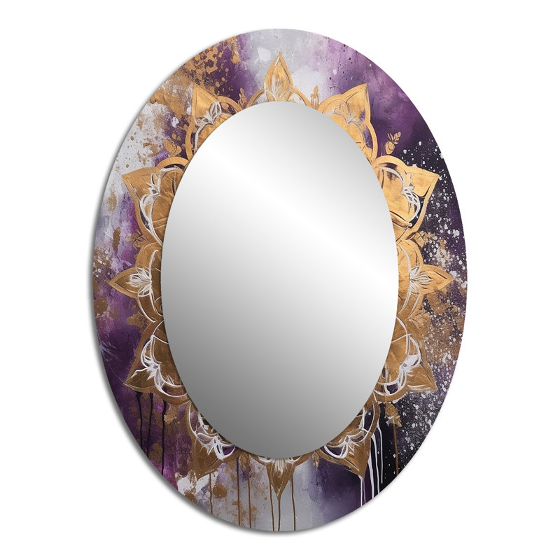 Purple And Gold Mandala II - Purple Bohemian Oval Wall Mirror, 40" x 30"