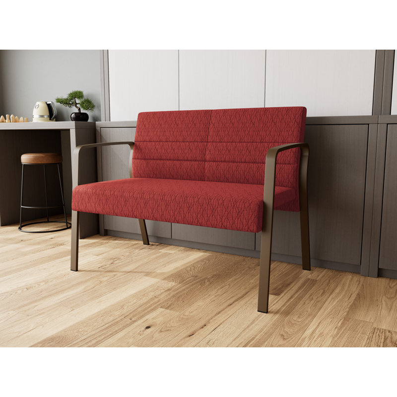 Waterfall Waiting Reception Loveseat Metal Frame, Bronze, Open House Black Fabric
