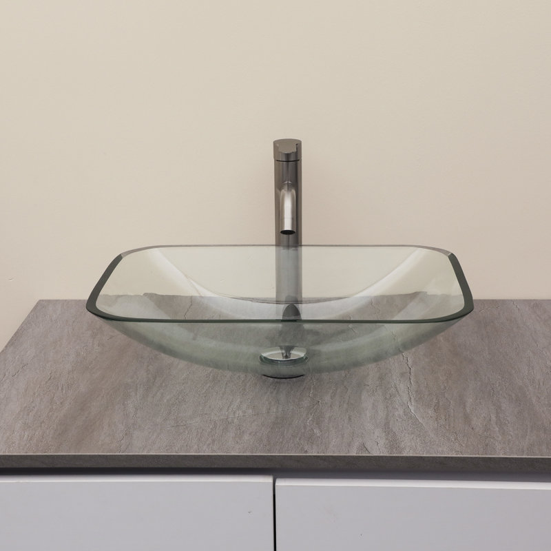 Lavabo de salle de bain vasque rectangulaire en verre transparent 20-1 / 4 po avec bonde escamotable en chrome