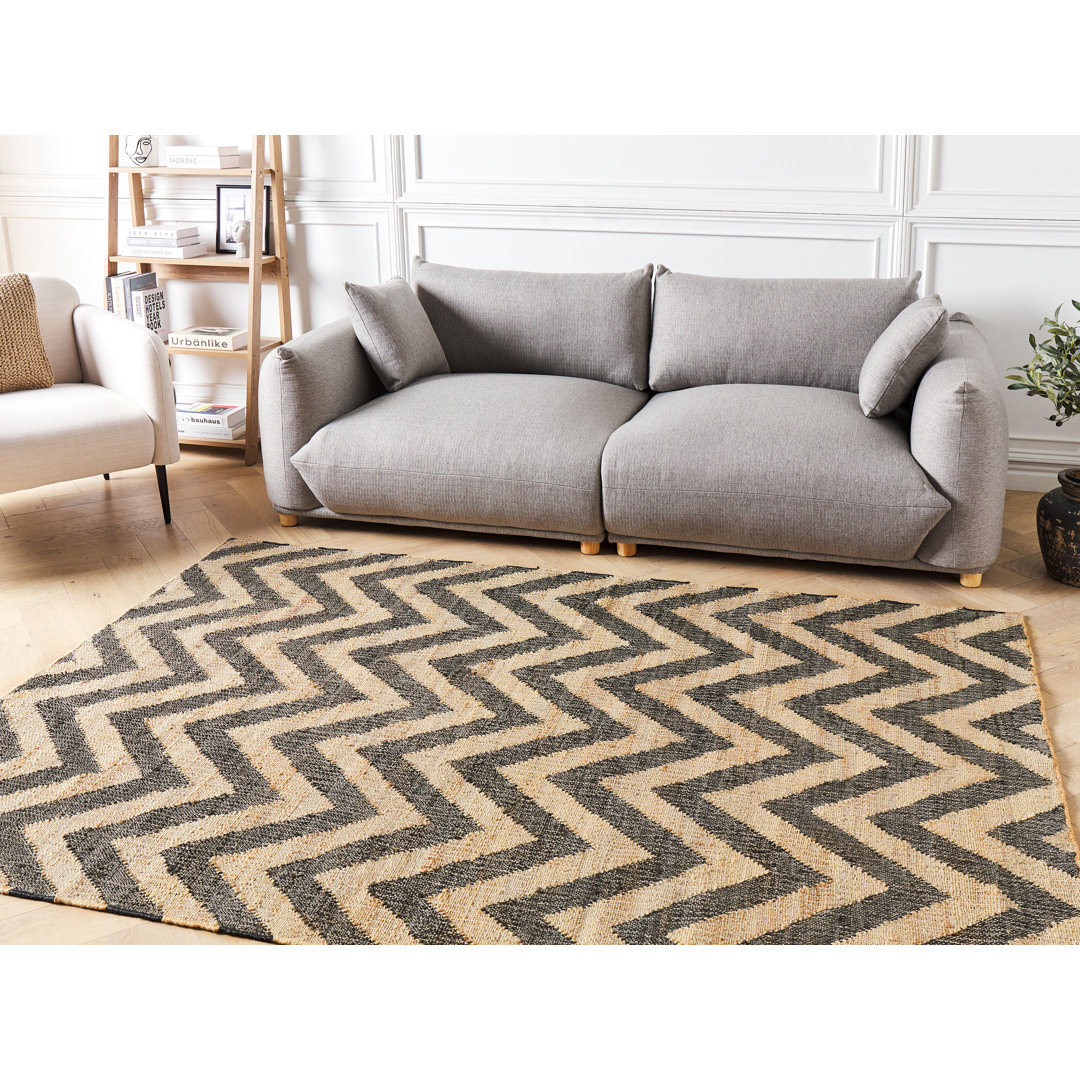 Handgefertigter Teppich Averley in Schwarz/Beige