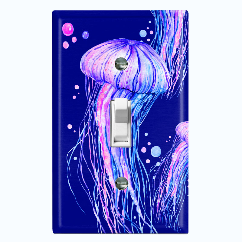 Jelly Fish Pink Party Dark Blue Nautical & Beach Themed 1 - Gang Rocker Standard Wall Plate