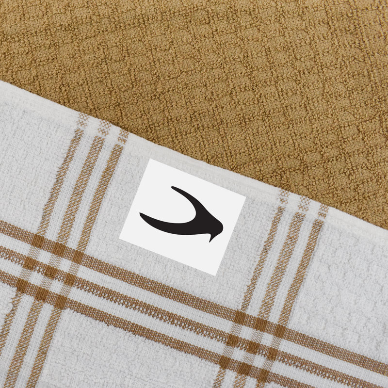 Cotton Stripe Waffle Tea Towel Kitchen Towel, Tan