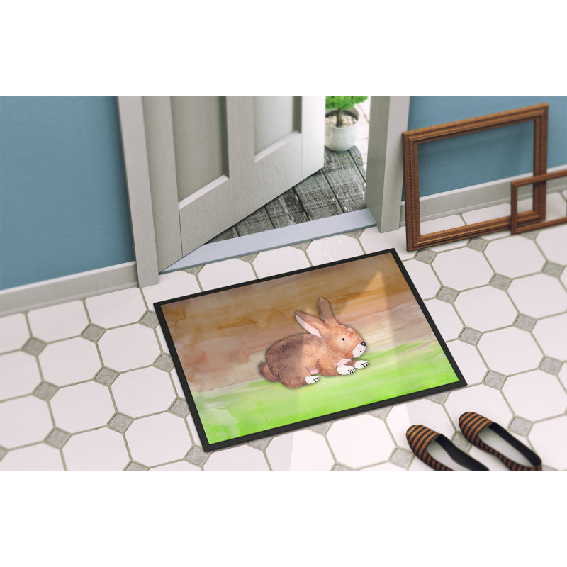Tapis de porte d’extérieur anti-dérapante pour l’aquarelle de lapin Beulah, Rectangle 2 pi x 3 pi