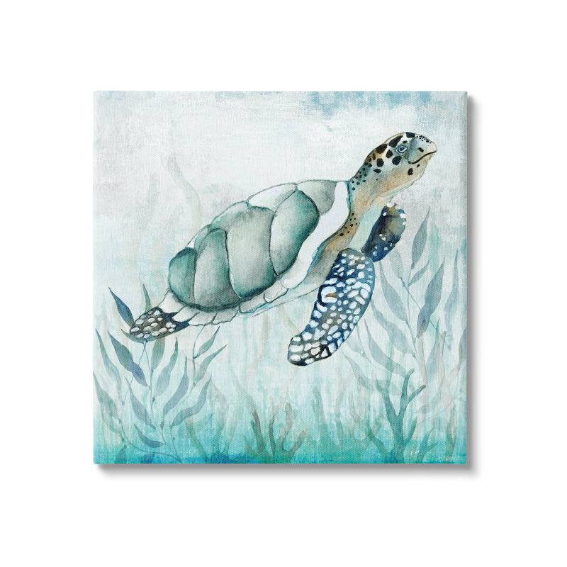 Sea Turtle and Seaweed 30" x 30" Canvas Wall Art