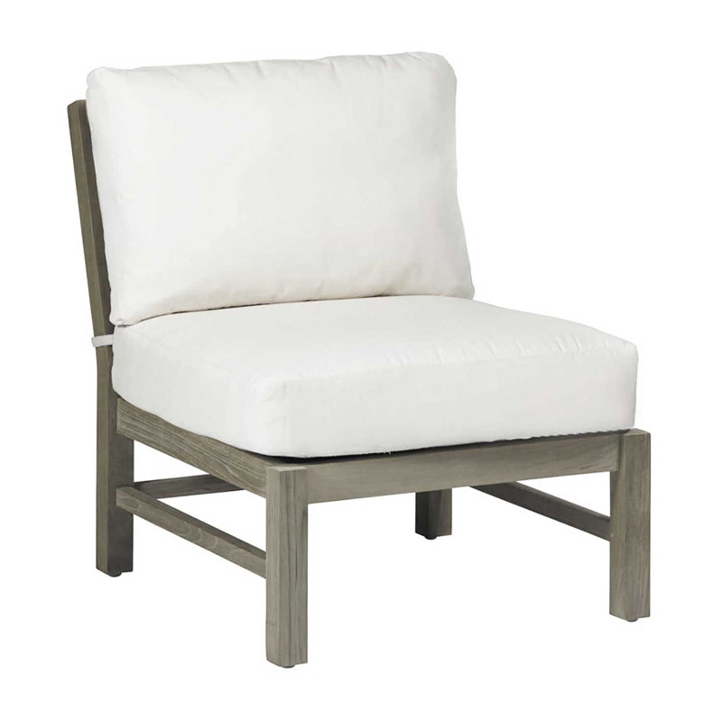 Club Teak Sectional Slipper Chair, Oyster Teak, Welt, Natural White