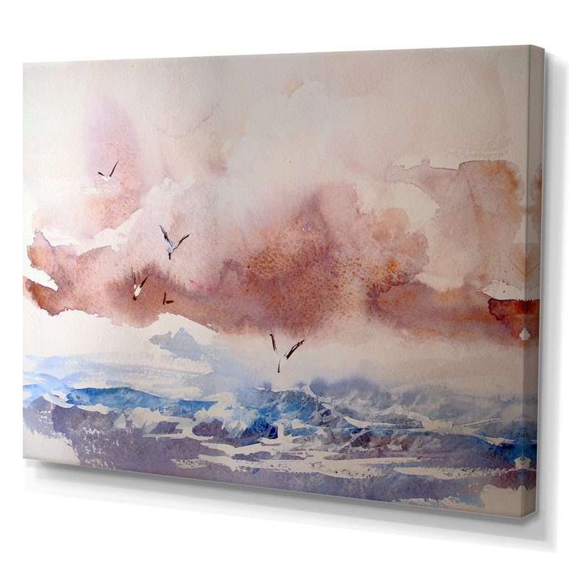 «Wave and Sea Gulls VI», reproduction d'art sur toile encadrée, H 8 po x l 12 po x P 1 po, Toile tendue