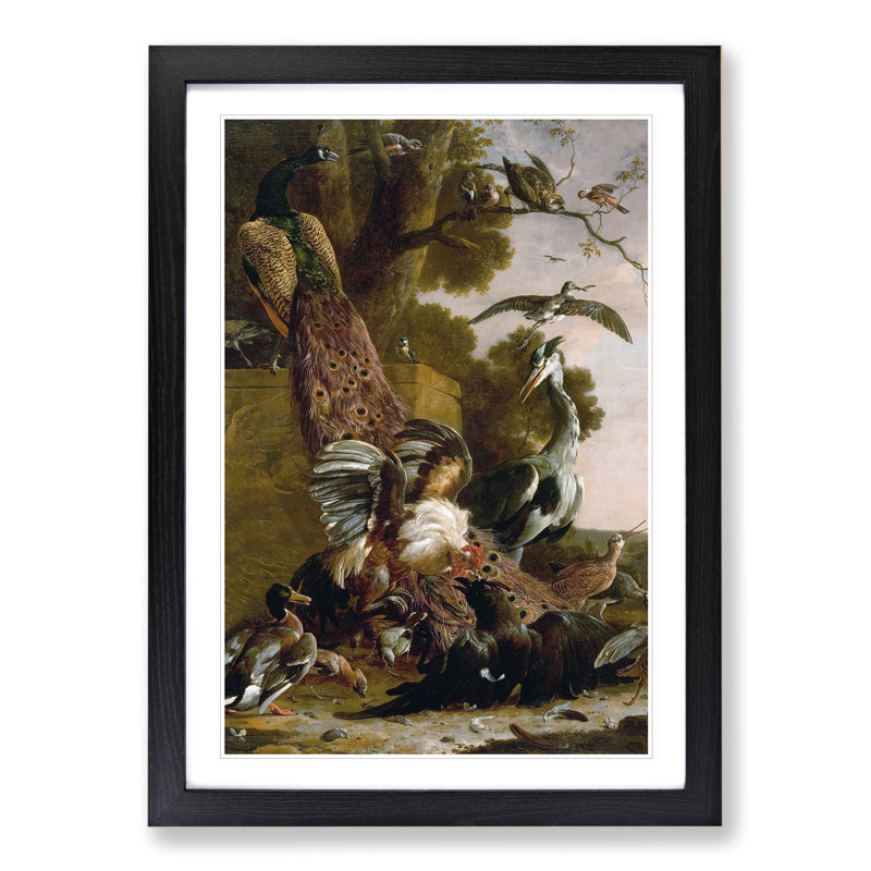 The Raven Robbed of the Feathers by Melchior D'Hondecoeter - Picture Frame Painting, 36cm H x 27cm W x 2cm D, Black Framed
