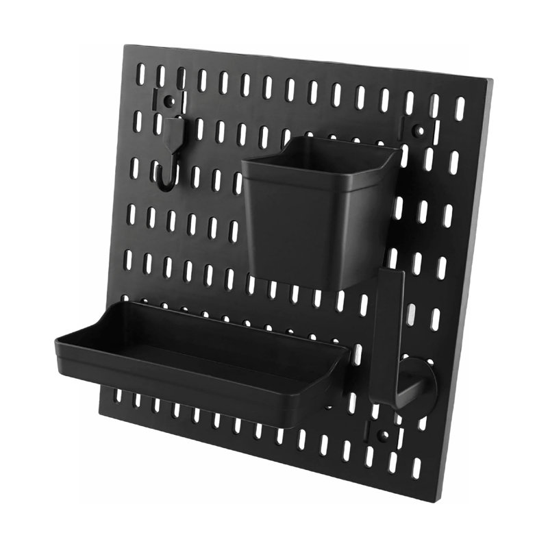 4 PCS Peg Boards for Walls, Wall Pegboard Organiser Kit with 4 Tiles 30 x 30cm Pegboards and 18 PCS Accessories, Black