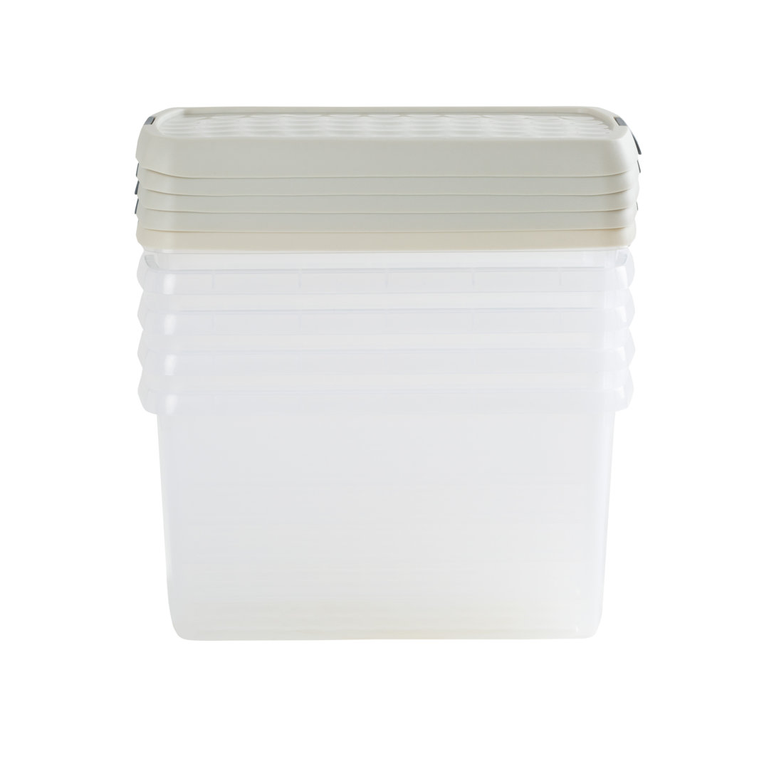 B&Q -  Clip 5X 14L Rectangular Plastic Storage Boxes With Clip Lock Lids. Ideal For HomeOfficeToys & MoreClear/stone - Image 3