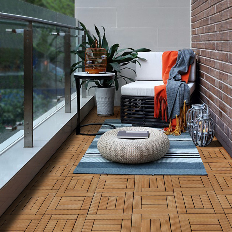 30cm L x 30cm W Interlocking Wood Deck Tile, Natural Wood