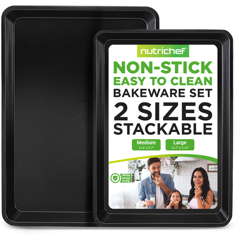 NutriChef 2 Piece Non-Stick Steel Bakeware Set, Black