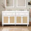 Meuble-lavabo double avec lavabos SMC, plateaux basculants et portes en rotin