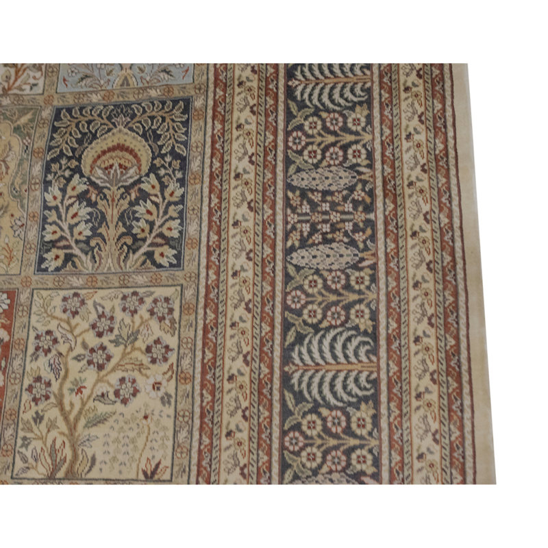 Tapis beige / bleu marine / brun noué à la main de haute qualité