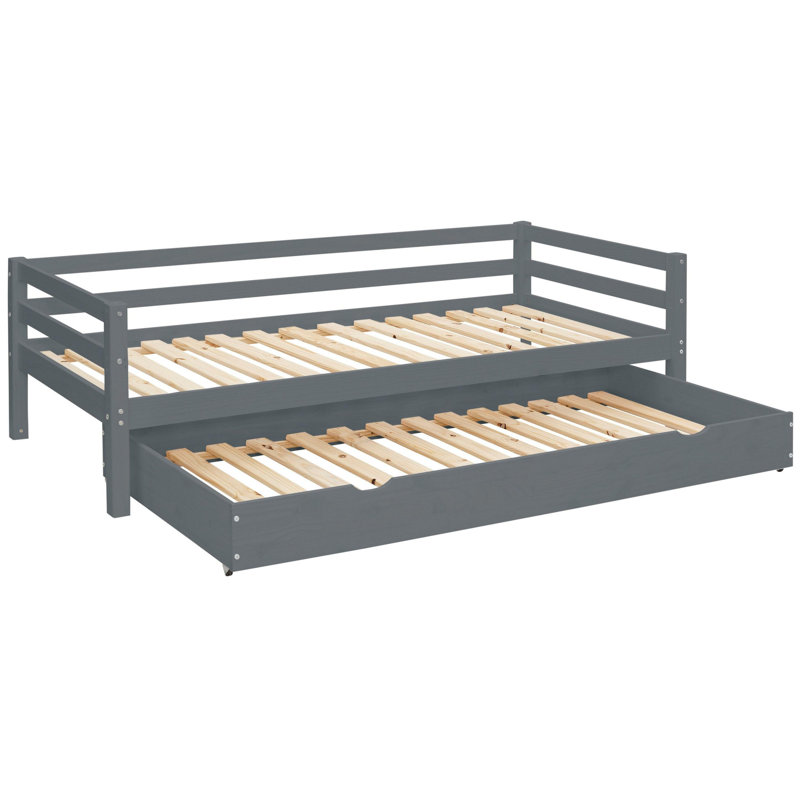 Hongyu Solid Wood Daybed with Trundle, Grey