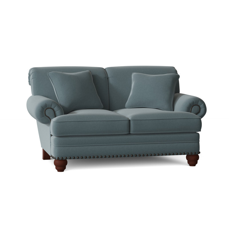 Spratt Loveseat, Peyton 22 Blue Performance Twill, Manhattan, Dark Brass