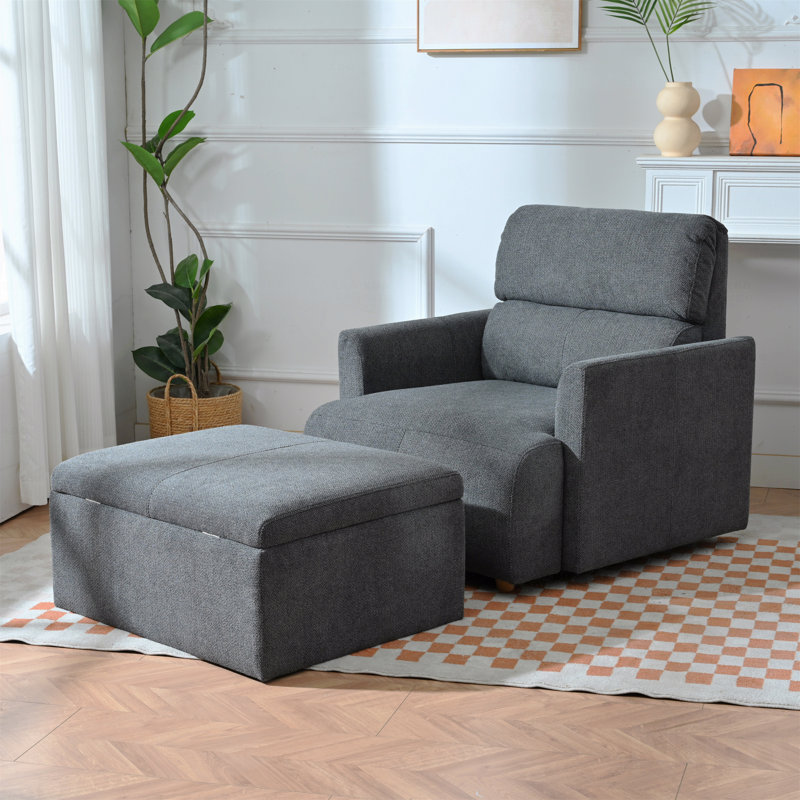 Fauteuil d'appoint rembourré avec repose-pieds avec rangement, Gris