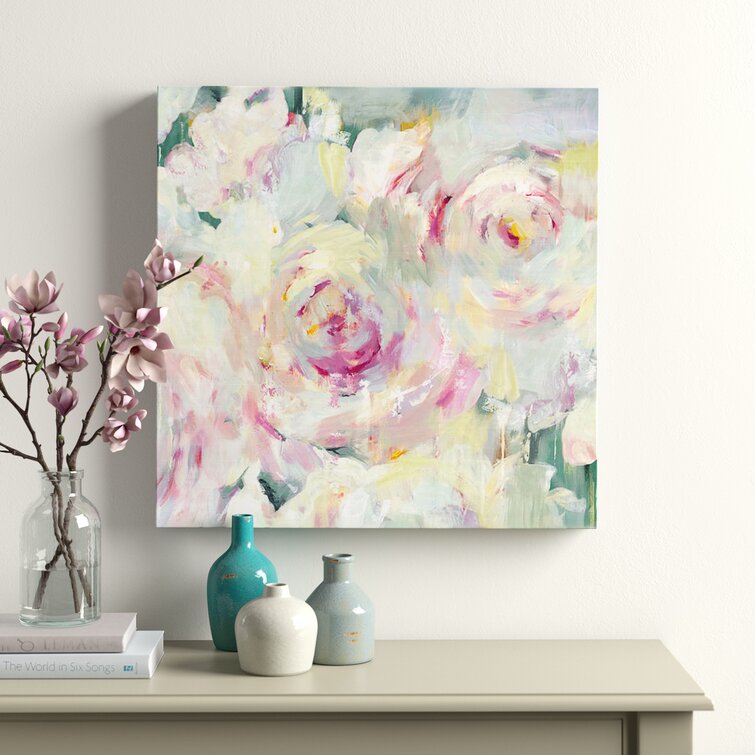 Blue Jay on Bouquet of Pink Flowers - Traditional Framed Canvas Wall Art Set of 3 One Allium Way Frame Color: Gold, Size: 20 H x 36 W x 1 D