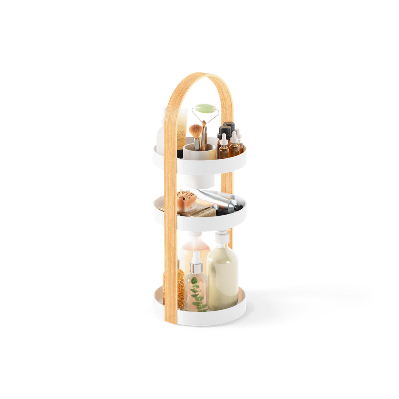 Bellwood Wood 3 Compartment Makeup Organizer, Natural/White