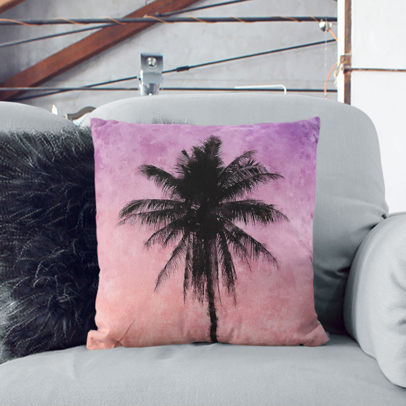 Summer Palm Tree Painting Cushion with Filling, 40cm H x 40cm W x 15cm D, Stone