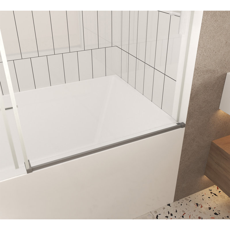 Frameless Shower Door 56-60 "W X 60" H, 1/4 "(6 Mm) Clear Tempered Glass, Explosion Proof Film, Stainless Steel Handle