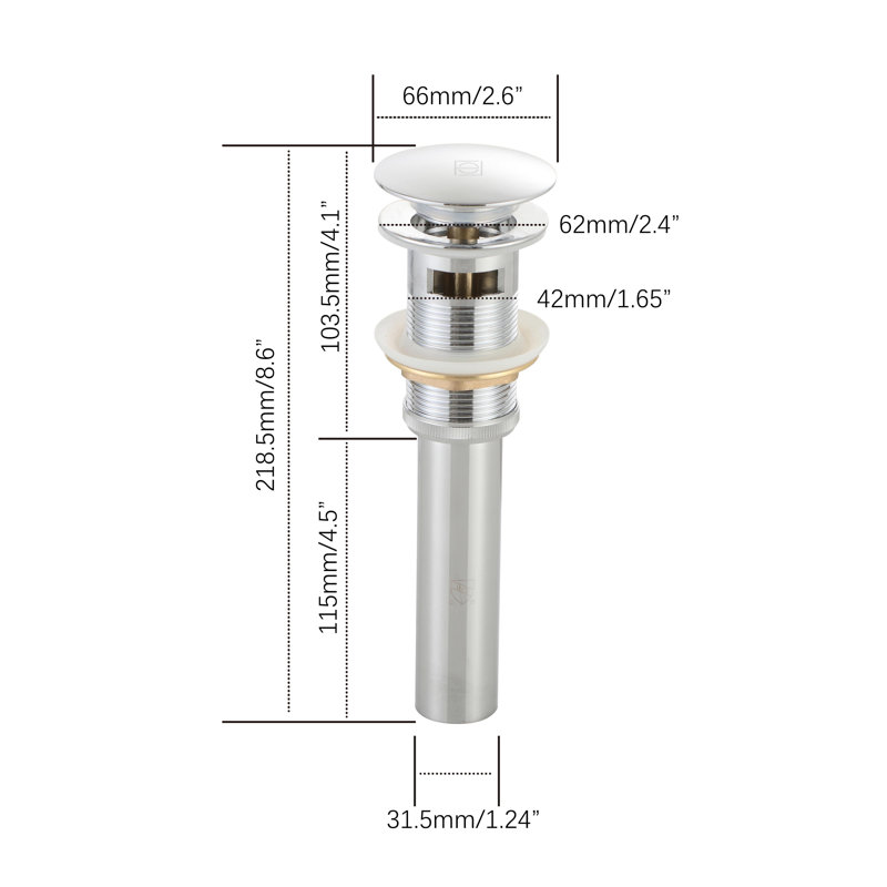 Pop-up bathroom sink drain with overflow in Polished Chrome, Chrome