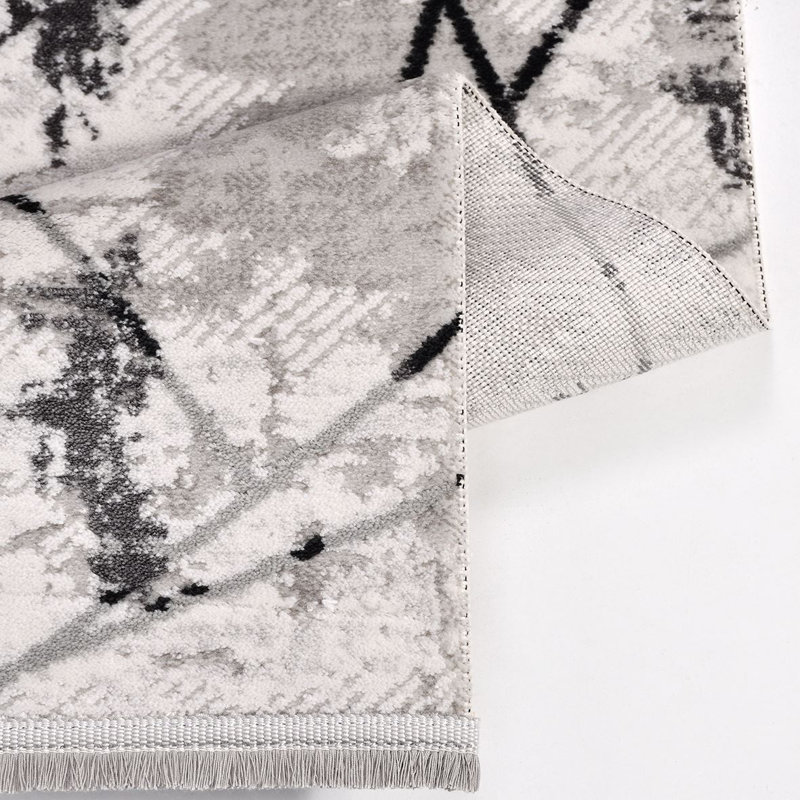 Tapis gris moderne / abstrait lavable à la machine, Rectangle 3 pi 4 po x 6 pi 7 po