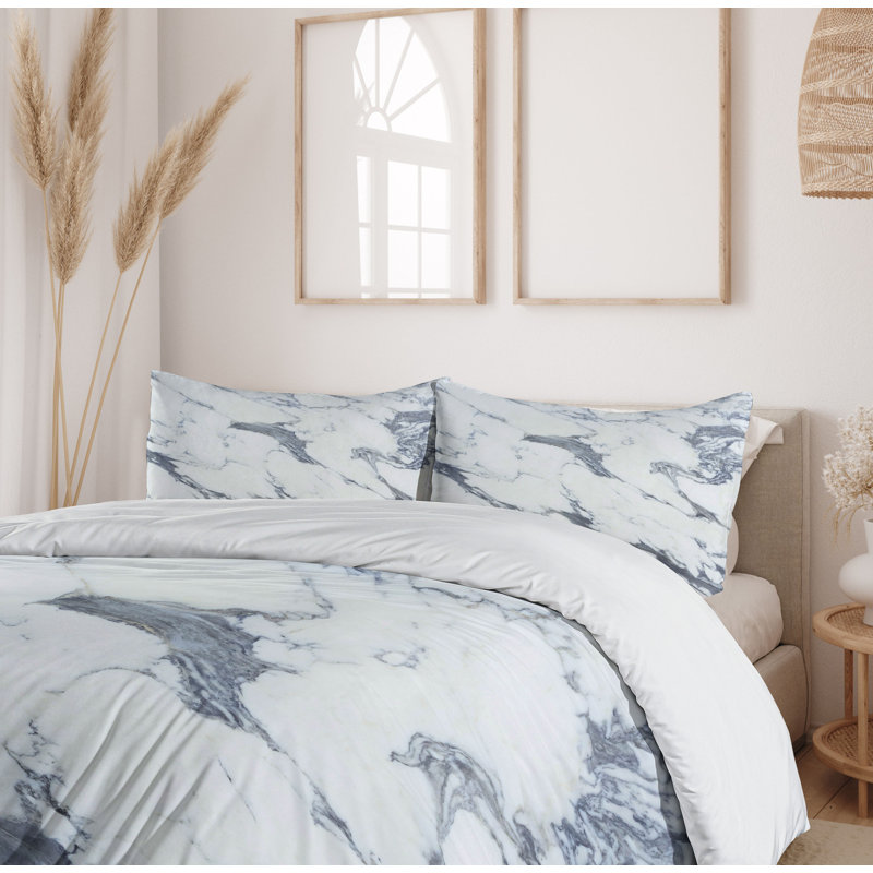 King Size Marble Print Organic Microfiber Duvet Cover Set