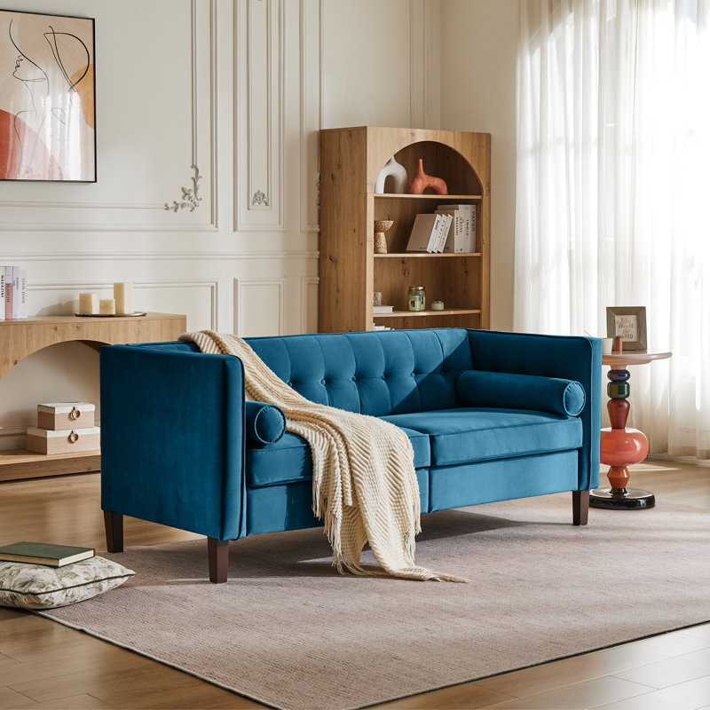 Haahris 69'' W Tuxedo Arm Upholstery Velvet Loveseat Sofa, Teal Velvet