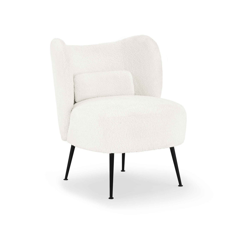 Emiline 24" W Upholstered Barrel Chair with Lumbar Pillow, Cream White Bouclé