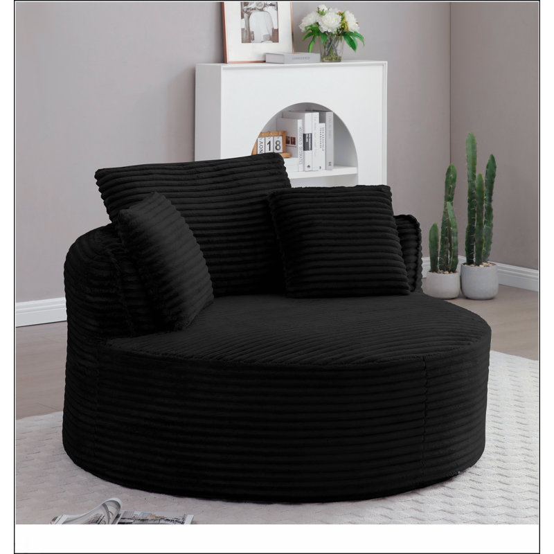 Fauteuil rond rond en mousse de velours côtelé avec accoudoirs et siège profond avec accoudoirs et 3 coussins, sans assemblage requis