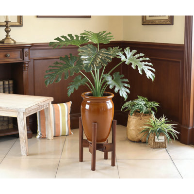 Support à plante réglable pour l'intérieur et l'extérieur, porte-pot à fleurs en bois d'acacia massif de style Mid-Century moderne avec mécanisme de pliage, s'adapte aux pots de 8 à 12 pouces