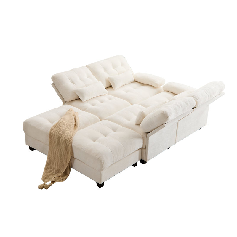 Canapé 119 po 4 places avec 2 repose-pieds - dossier réglable à 4 positions, 350 lb / siège, tissu chenille doux, 4 coussins décoratifs, assemblage facile