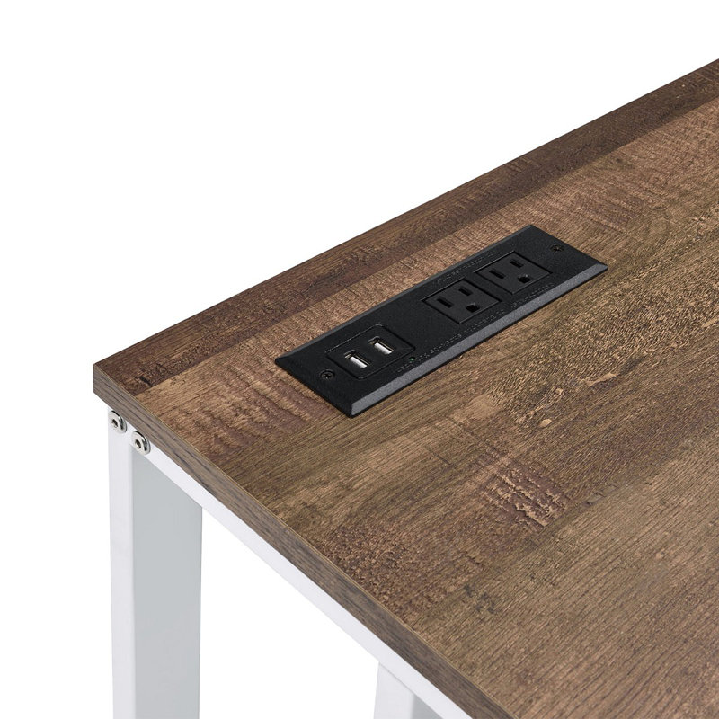 Bureau d'écriture rectangulaire avec port USB et prise, Blanc