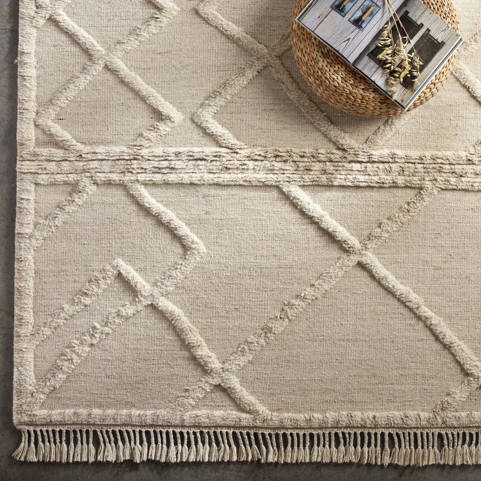 Leanna Hand-Knotted Beige Moroccan Rug, Rectangle 2' x 3'