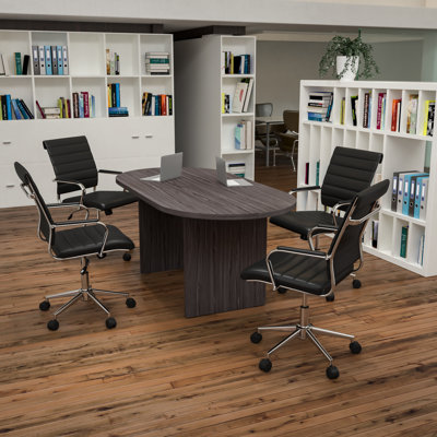 5 Piece Oval Conference Table Set with 4 LeatherSoft Ribbed Executive Chairs by Inbox Zero