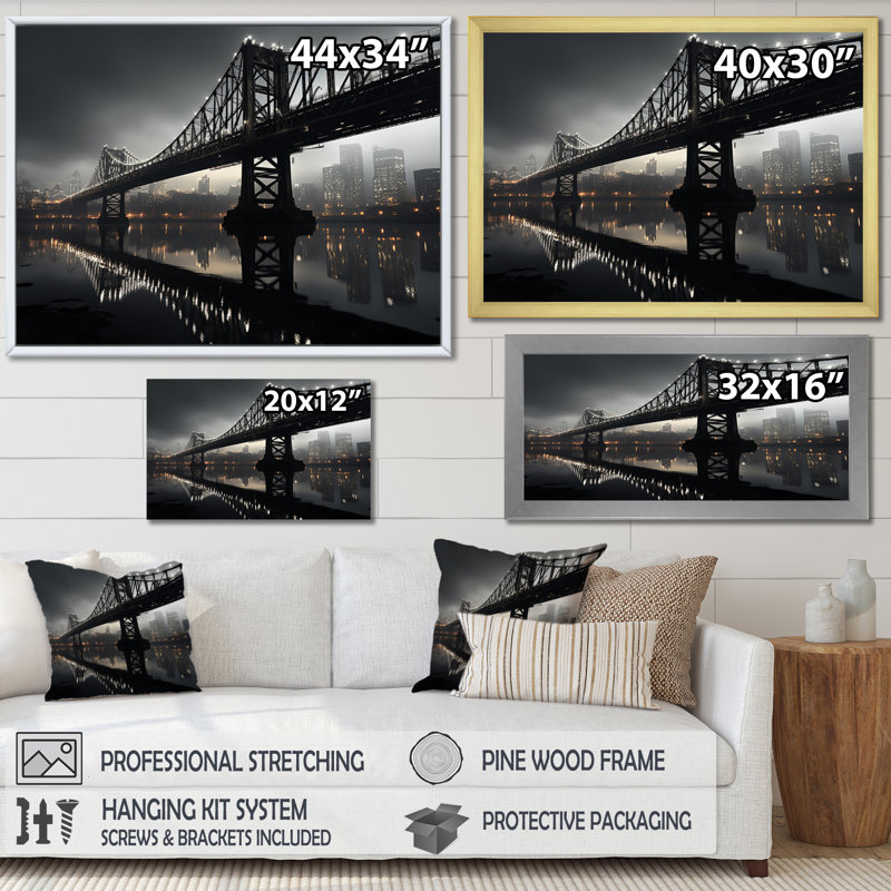 «Gray Bridge Urban Connection Charcoal II», reproduction sur toile, H 34 po x l 44 po x P 1,5 po, Toile tendue