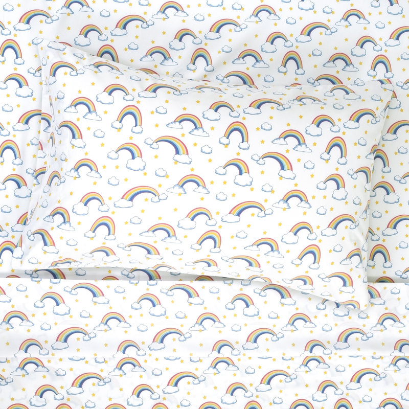 Full Pink Rainbow Print Microfiber Kids' Sheet Set