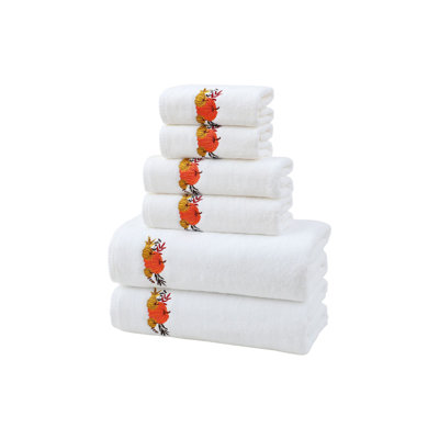 Soft Cotton 6 Piece Halloween Towel Set, Absorbent Quick Drying Bath Hand And Square Towels For Home, 27.6x55.1in White