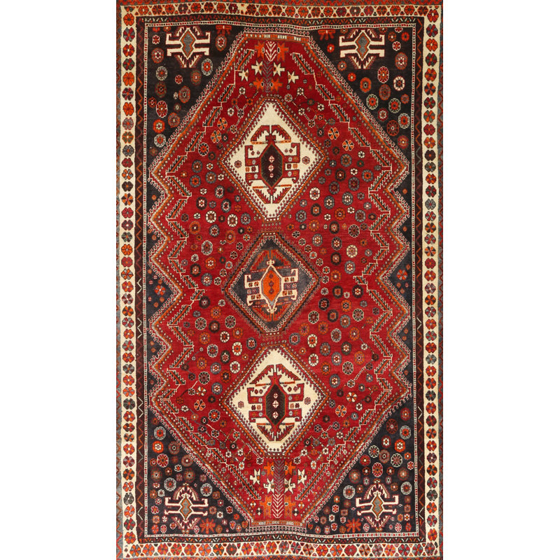 Tapis traditionnel rouge / beige / noir, Rectangle 8 pi x 12 pi
