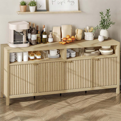 65.8" Fluted sideboard Adjustable 3-Tier with Fluted Doors and Gold Handle for Kitchen, Entryway, Dining Room