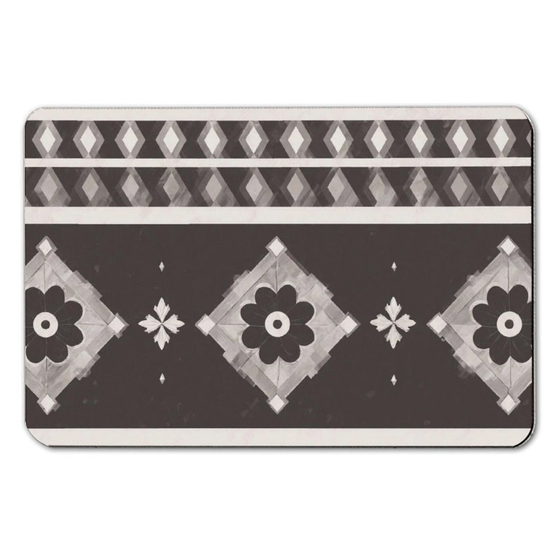 Tapis de bain rétro à motif floral noir et blanc, 36 x 24