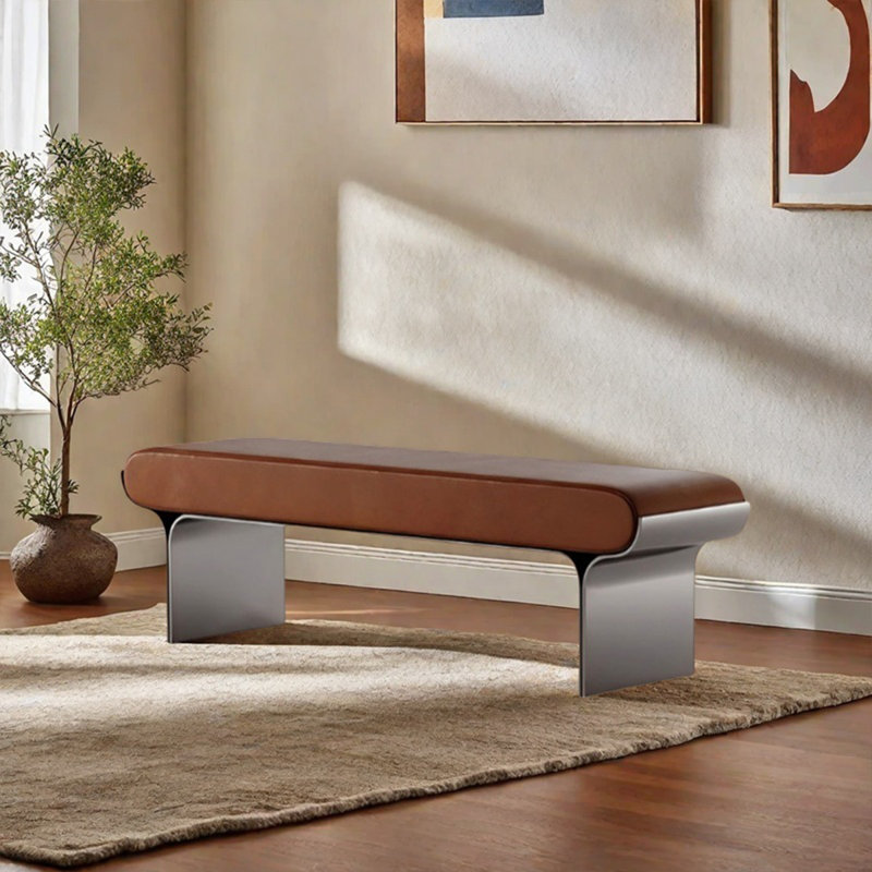 Tabouret de repos minimal en acier inoxydable, Saumon foncé, H 17,72 po x l 59,06 po x P 15,75 po